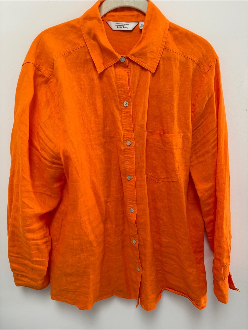 Lafayette 148 New York Orange Linen Button-Up Shirt